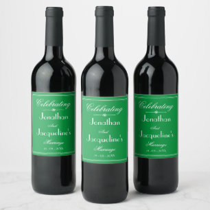 Etiqueta Para Botella De Vino Detalles de Boda Verde Esmeralda Simple Escritura
