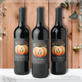 Etiqueta Para Botella De Vino Día de Acción de Gracias Boho Folk