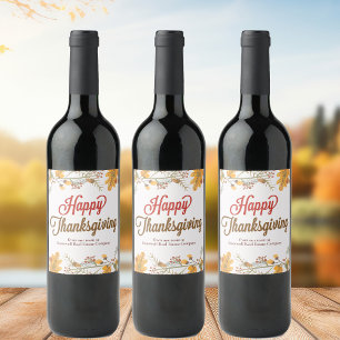 Etiqueta Para Botella De Vino Día de Acción de Gracias Chic Hojas de Otoño Fiest