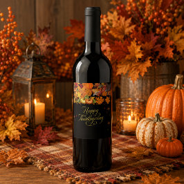 Etiqueta Para Botella De Vino Día de Acción de Gracias Cosecha de Otoño