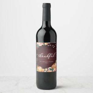 Etiqueta Para Botella De Vino Día de acción de gracias por la cena de floral de 