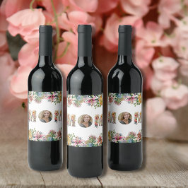 Etiqueta Para Botella De Vino Día de la Madre de flores MOM personalizado