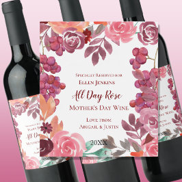 Etiqueta Para Botella De Vino Día de la Madre de uvas y Rosas boho