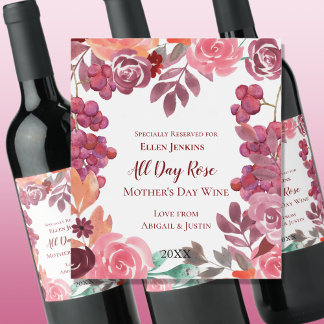Etiqueta Para Botella De Vino Día de la Madre de uvas y Rosas boho