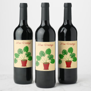Etiqueta Para Botella De Vino Día de las Madres Planta Monstera Año Personalizad
