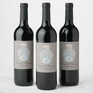 Etiqueta Para Botella De Vino Día de nuestra boda con tema de playa con conchas