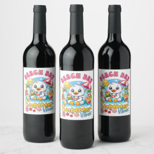 Etiqueta Para Botella De Vino Día de Playa Vibraciones de Verano Pato Lindo Vaca