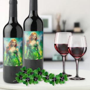 Etiqueta Para Botella De Vino Día de San Patricio Verde Hada Irlandesa Trébol de