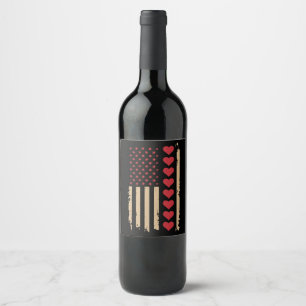 Etiqueta Para Botella De Vino Día de San Valentín Corazones Bandera de EE. UU. 