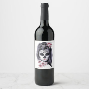 Etiqueta Para Botella De Vino Día del Carnaval de la mujer floral muerta
