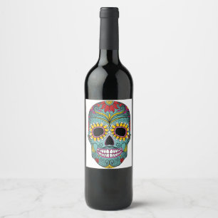 Etiqueta Para Botella De Vino Día del cráneo brillante muerto