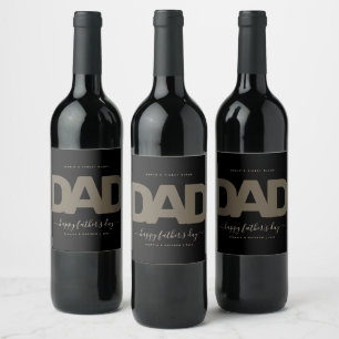 Etiqueta Para Botella De Vino Día del Padre Moderno Negro y Dorado