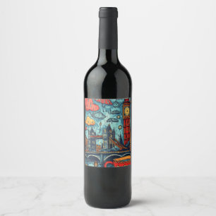 Etiqueta Para Botella De Vino Día Lluvioso en Londres, Ilustración de Garabato C