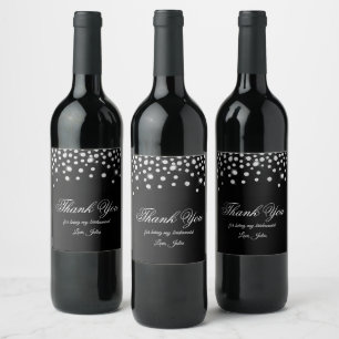 Etiqueta Para Botella De Vino Diamante Brillante de Satén Negro de Hoja de Graci