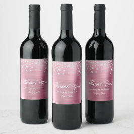 Etiqueta Para Botella De Vino Diamante Brillante Rosa Satén Holográfico Gracias