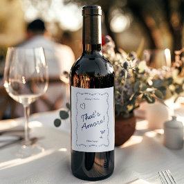 Etiqueta Para Botella De Vino Dibujar color azul vintage más Boda