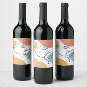 Etiqueta Para Botella De Vino dibujo de arte de línea póster de mujer bebiendo c