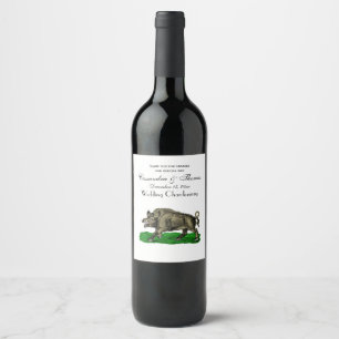Etiqueta Para Botella De Vino Dibujo De Boar Salvaje Vintage BW #3C