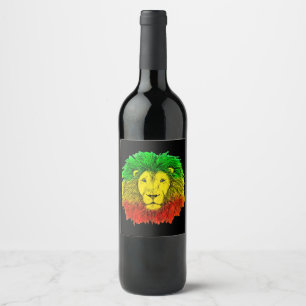 Etiqueta Para Botella De Vino Dibujo de cabeza de león Rasta rojo amarillo verde