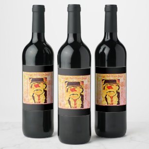 Etiqueta Para Botella De Vino Dibujo de payasos tristes (D1) de 70 años de antig