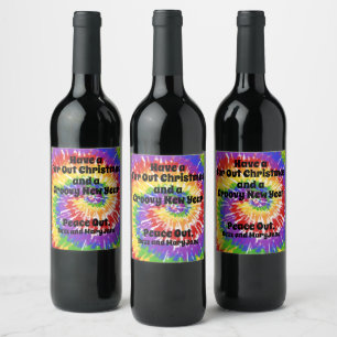 Etiqueta Para Botella De Vino Dibujo de tinte de hippy "Ten un Navidad lejano"