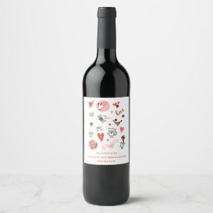Etiqueta Para Botella De Vino Dibujo Personalizado de Amor Adorable
