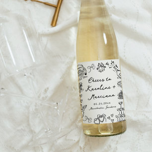 Etiqueta Para Botella De Vino Dibujos de boda caprichosos a mano