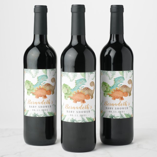 Etiqueta Para Botella De Vino Dinosaurios salvajes Baby Shower (Botellas)