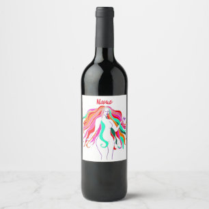 Etiqueta Para Botella De Vino Diosa multicolor de pelo largo Thunder_Cove