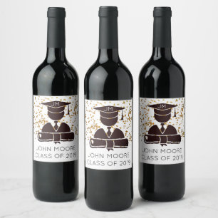 Etiqueta Para Botella De Vino Diploma Graduado De Silhouette Y Confetti
