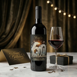 Etiqueta Para Botella De Vino Disco Ball 60th Birthday Music Notes Black Gold