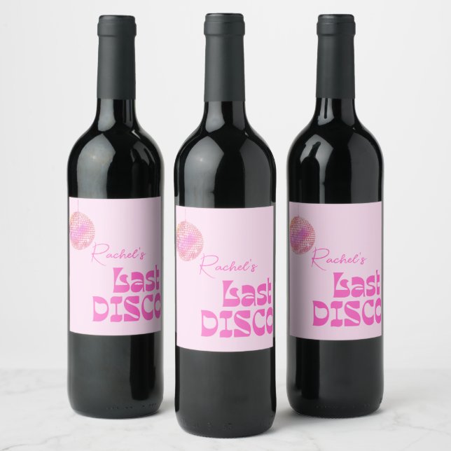 Etiqueta Para Botella De Vino Disco Ball Bachelorette Pink (Botellas)
