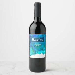 Etiqueta Para Botella De Vino Diseño abstracto de acuarela azul en el océano