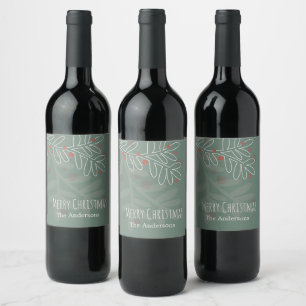 Etiqueta Para Botella De Vino diseño abstracto de muérdago de Navidad