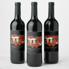 Etiqueta Para Botella De Vino Diseño de Año Nuevo 2026 brillante con sombrero de