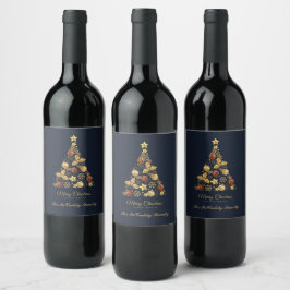 Etiqueta Para Botella De Vino Diseño de árbol de Navidad elegante moderno en oro