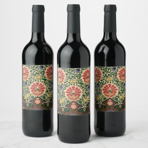 Etiqueta Para Botella De Vino Diseño de Arte Floral Loto Rojo Chinoiserie de Owe