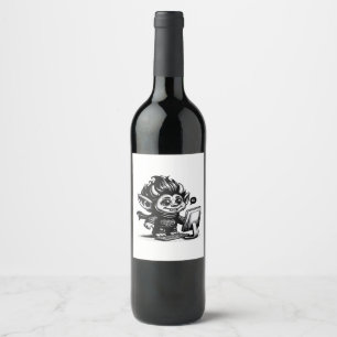 Etiqueta Para Botella De Vino Diseño de Arte Vintage Cyborg Troll de Internet Wh