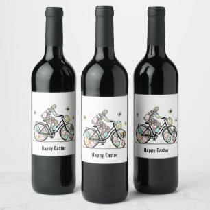 Etiqueta Para Botella De Vino Diseño de bicicleta de Pascua con nombre personali