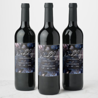 Etiqueta Para Botella De Vino diseño de boda floral borgoña con vino rico