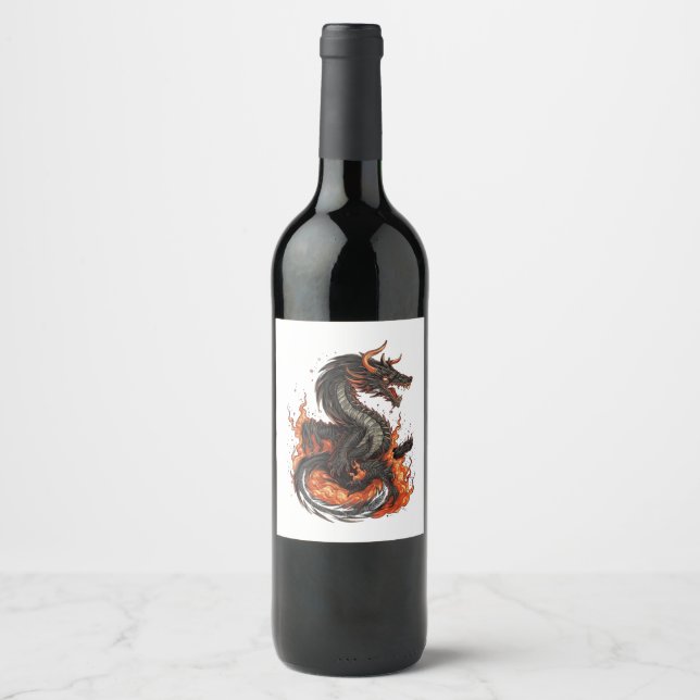 Etiqueta Para Botella De Vino diseño de dragón (Anverso)