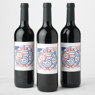 Etiqueta Para Botella De Vino Diseño de emblema del aniversario patriótico USA 2
