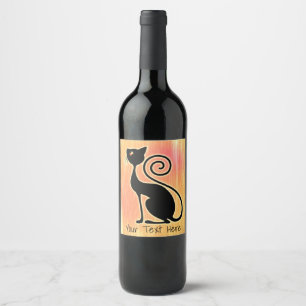 Etiqueta Para Botella De Vino Diseño de estilo vintage para gato negro