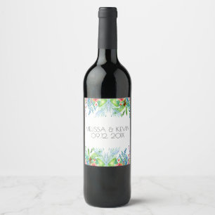 Etiqueta Para Botella De Vino Diseño de flores tropicales coloridas para día de 