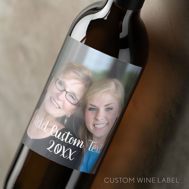 Etiqueta Para Botella De Vino Diseño de fotos completo con un texto de escritura (Custom Wine Bottle Label - Personalize a Sticker for a fun gift or memento)