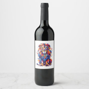 Etiqueta Para Botella De Vino Diseño de leones geométricos coloridos