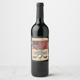 Etiqueta Para Botella De Vino Diseño de Monograma de Golf Bandera Americana