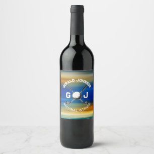 Etiqueta Para Botella De Vino Diseño de monograma de golf personalizado Sunset