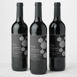 Etiqueta Para Botella De Vino Diseño de Navidad elegante en negro y plata