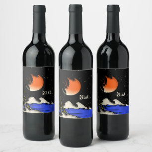 Etiqueta Para Botella De Vino Diseño de noche de isla Relájate 
